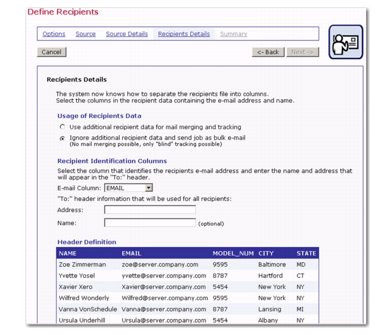 Defining Recipients of an Email Job
